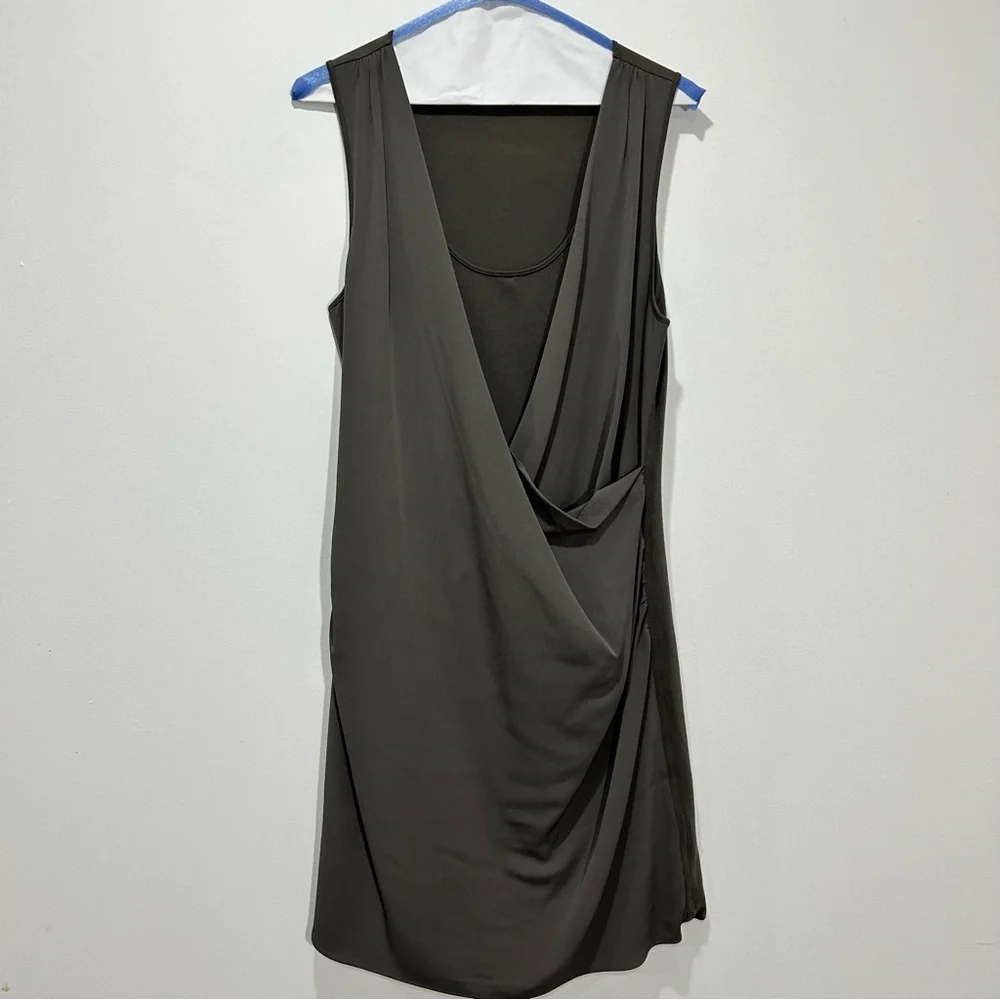 THEORY Army Green Faux Wrap Sleeveless Dress in Women's Size Medium - Picture 3 of 7